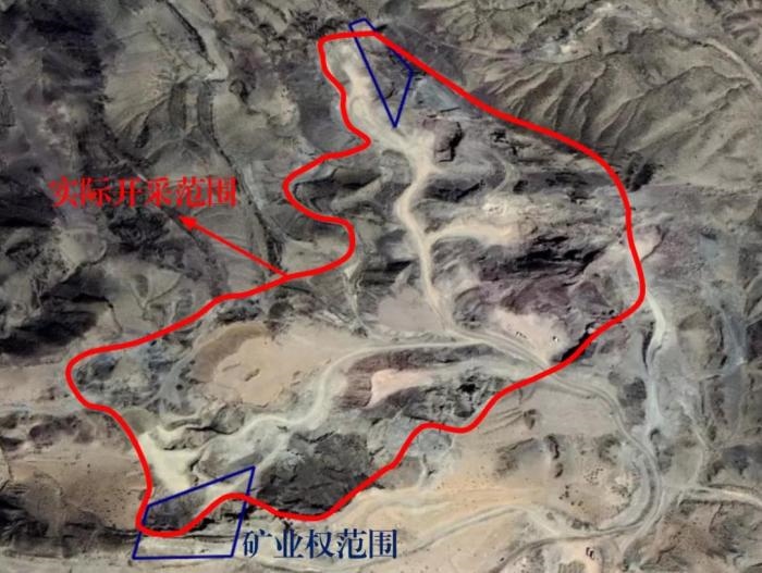 2021年5月的衛(wèi)星遙感影像顯示，白土崗子石料廠礦業(yè)權面積僅16.65畝，越界開采達207畝，超出12.4倍
