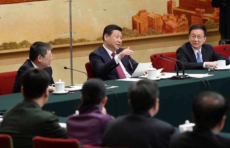 2014年3月習(xí)近平總書記參加十二屆全國人大二次會(huì)議上海代表團(tuán)的審議。
