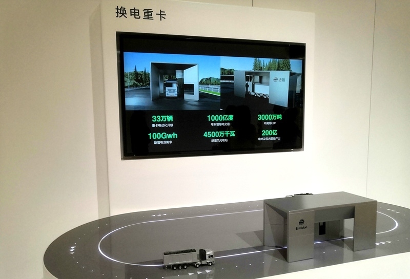 零碳產(chǎn)業(yè)園中換電重卡項(xiàng)目的演示模型。人民網(wǎng)記者 孫博洋攝