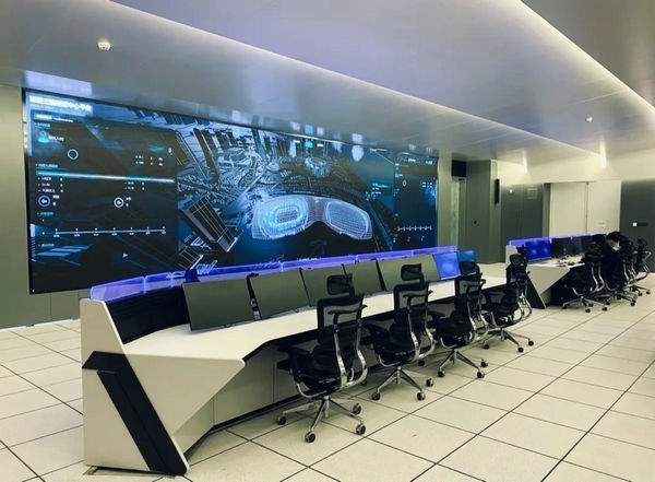 杭州奧體中心游泳館內(nèi)智慧可視化平臺。 圖片來源：場館建設(shè)方