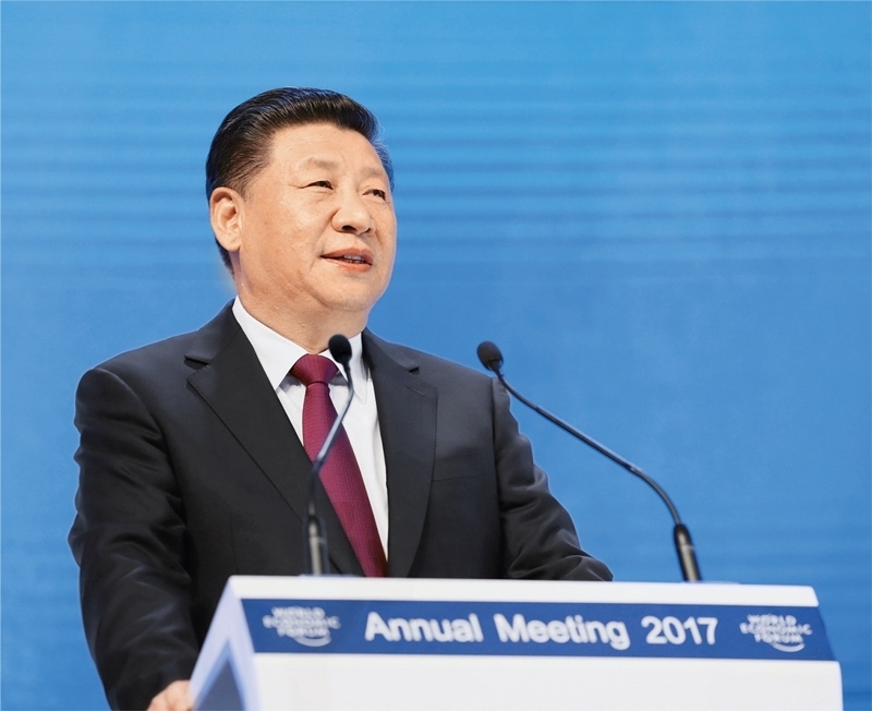 2017年1月17日，習近平主席在瑞士達沃斯國際會議中心出席世界經濟論壇2017年年會開幕式，并發(fā)表題為《共擔時代責任 共促全球發(fā)展》的主旨演講。