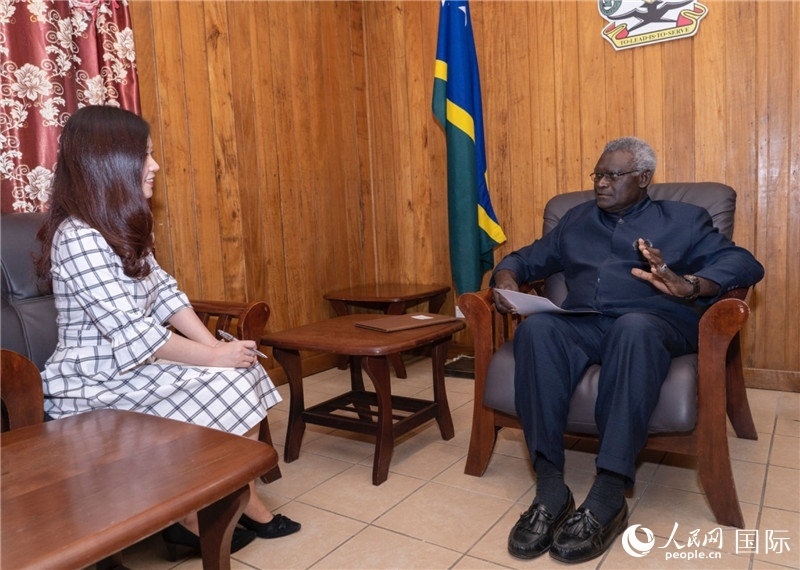 2023年9月14日，所羅門群島總理梅納西·索加瓦雷在首都霍尼亞拉接受人民網(wǎng)記者專訪。人民網(wǎng) 賀吉攝