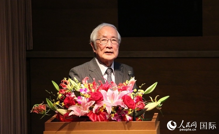 日中科學(xué)技術(shù)交流協(xié)會會長山脅道夫致辭。人民網(wǎng) 許可攝
