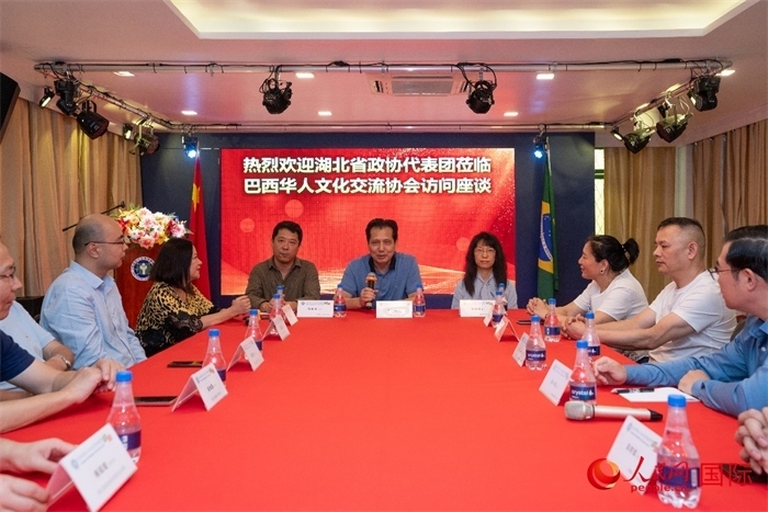 湖北省政協(xié)經(jīng)濟(jì)委員會(huì)主任王兆民（中）在座談會(huì)上致辭。 人民網(wǎng)記者 陳海琪攝