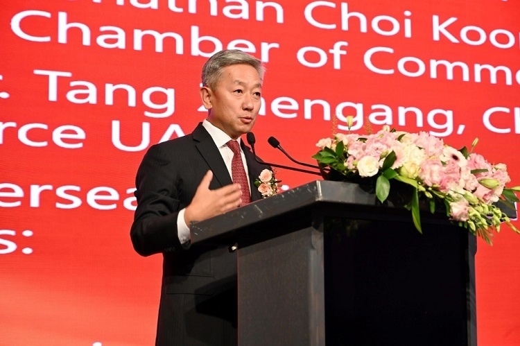 中國駐阿聯(lián)酋大使張益明致辭。阿聯(lián)酋中華工商總會供圖