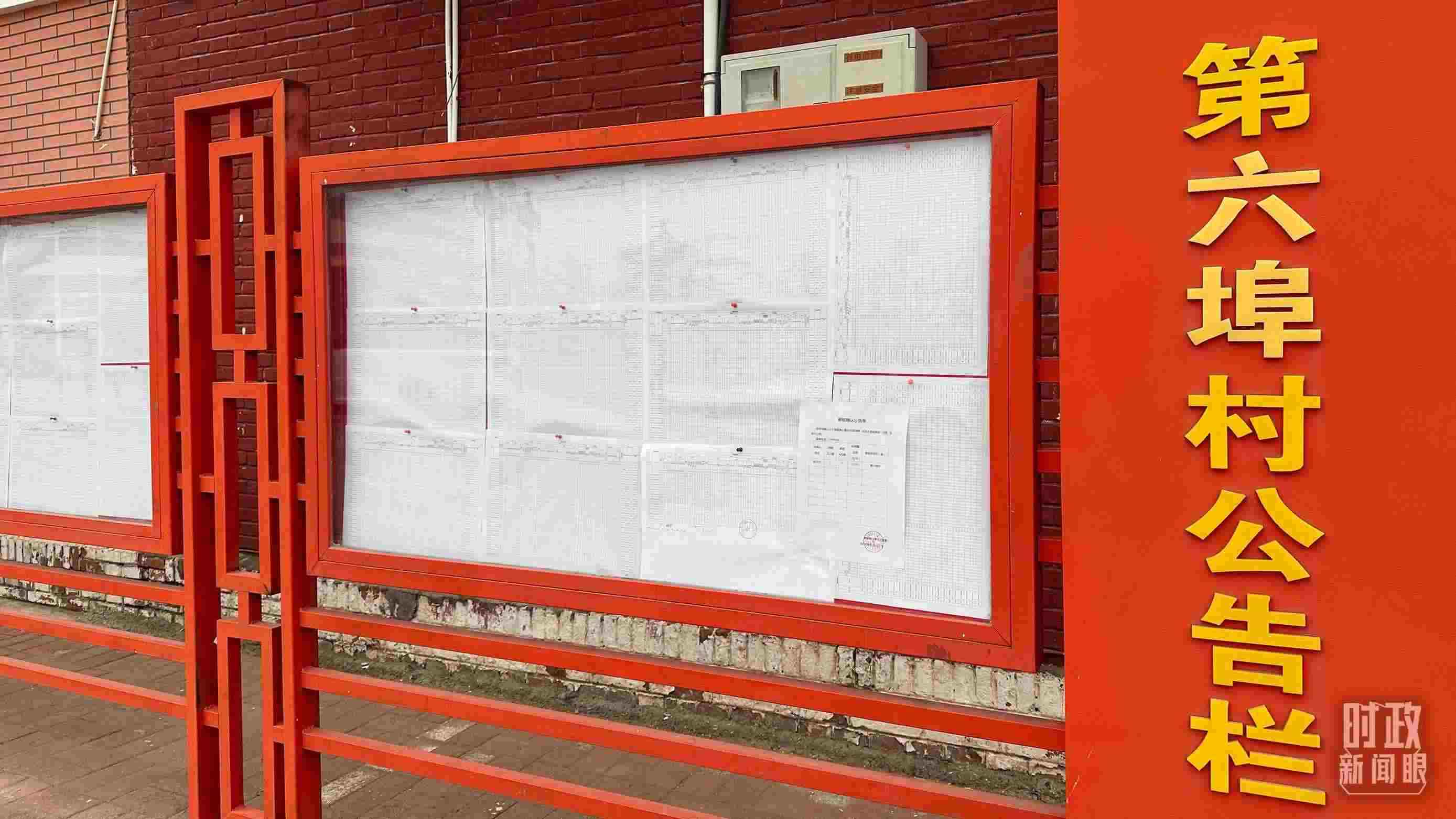 △第六埠村公告欄里張貼著“天津市2023年蓄滯洪區(qū)農(nóng)作物、經(jīng)濟(jì)林補(bǔ)償標(biāo)準(zhǔn)表”等。（總臺央視記者覃思拍攝）