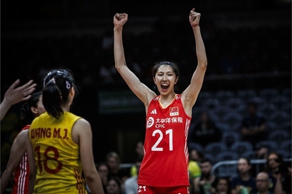 吳夢潔慶祝得分。圖片來源：國際排聯(lián)