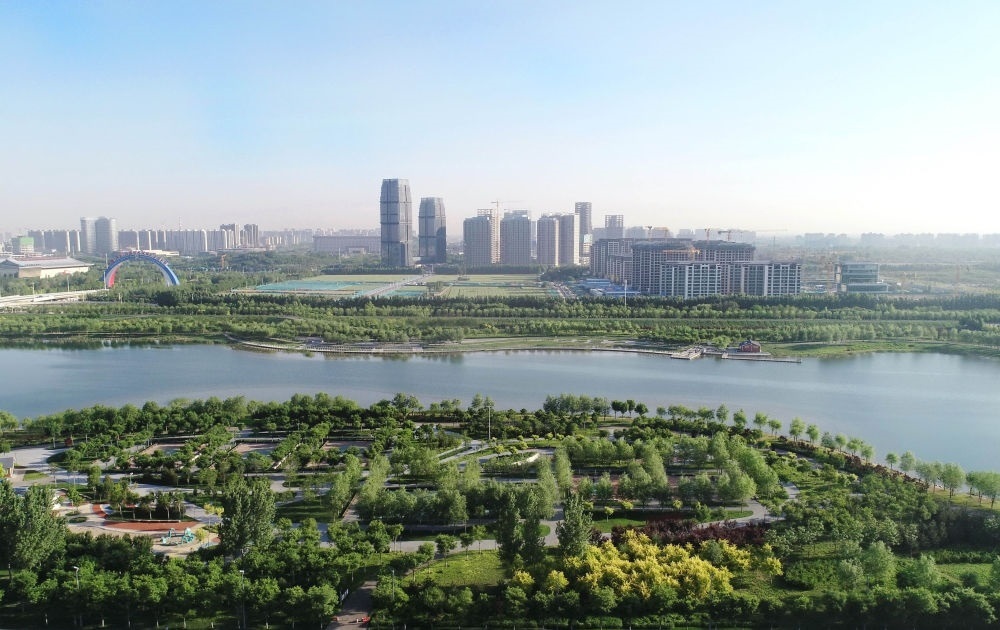 石家莊市滹沱河景色（2022年5月16日攝，無人機(jī)照片）。新華社記者 楊世堯 攝