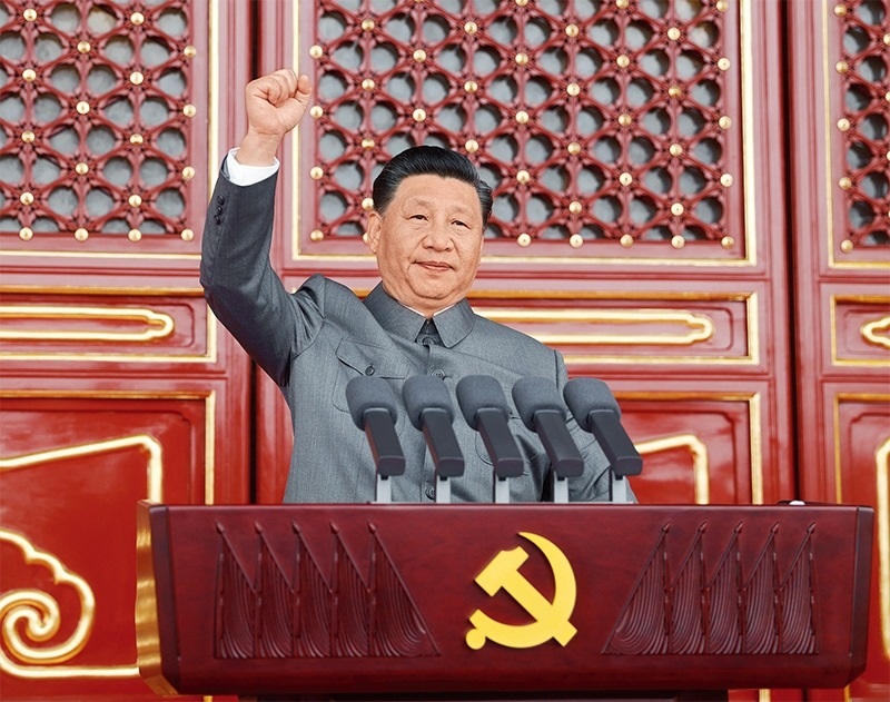 2021年7月1日，慶祝中國共產(chǎn)黨成立100周年大會(huì)在北京天安門廣場隆重舉行。中共中央總書記、國家主席、中央軍委主席習(xí)近平發(fā)表重要講話。 新華社記者 鞠鵬/攝