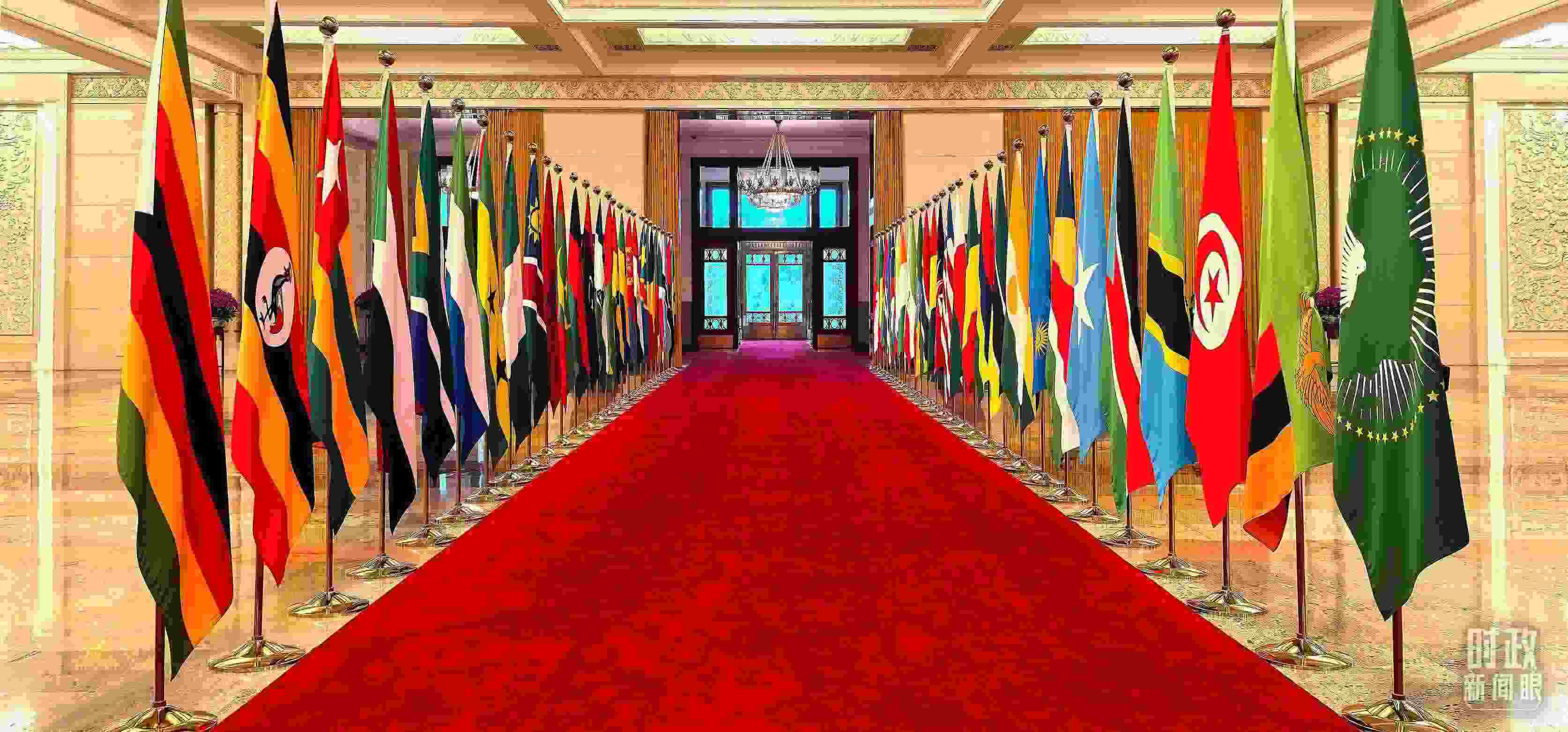 人民大會(huì)堂擺放的旗陣。（總臺(tái)央視記者馬超拍攝）