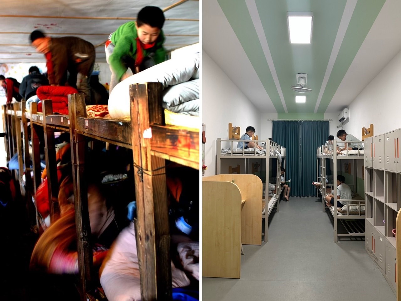 縉云縣東渡鎮(zhèn)長坑小學2005年以前的學生宿舍（左），以及現(xiàn)在的學生宿舍（右） 學校供圖