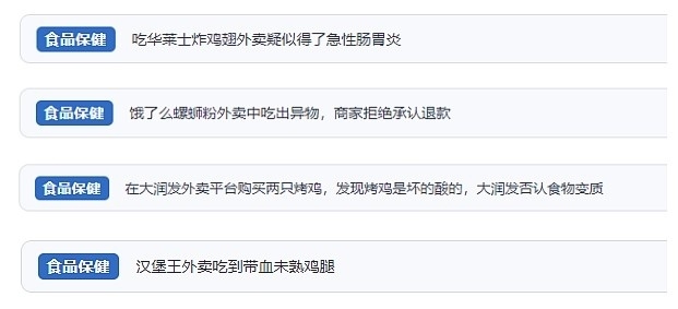 網(wǎng)友涉及外賣的相關(guān)投訴。（“人民投訴”用戶投訴截圖）