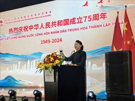 中國駐峴港總領(lǐng)事董碧幽在招待會上致辭。中國駐峴港總領(lǐng)館供圖