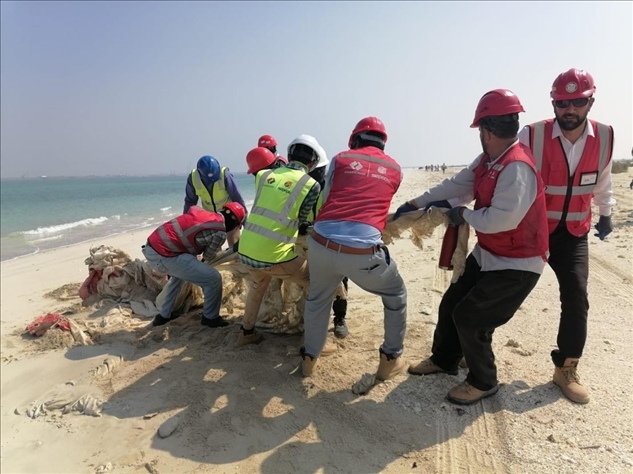 中國電建員工在撿拾海灘垃圾。中國電建供圖