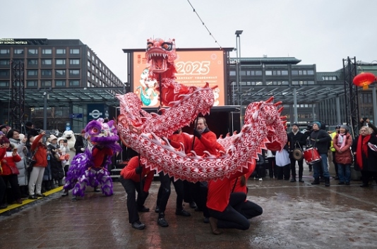 舞龍、舞獅表演。中國(guó)駐芬蘭大使館供圖