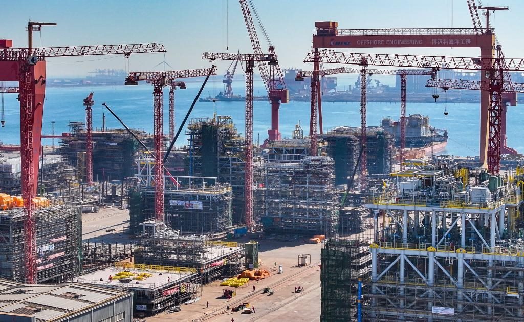 這是3月21日拍攝的天津博邁科海洋工程股份有限公司廠區(qū)一景（無人機照片）。新華社記者 趙子碩 攝