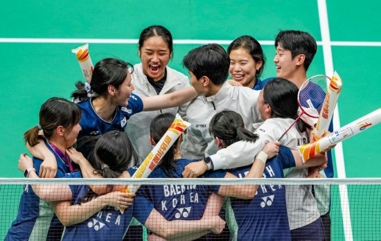 5月3日，韓國(guó)隊(duì)?wèi)c祝晉級(jí)決賽。新華社記者 孫非 攝